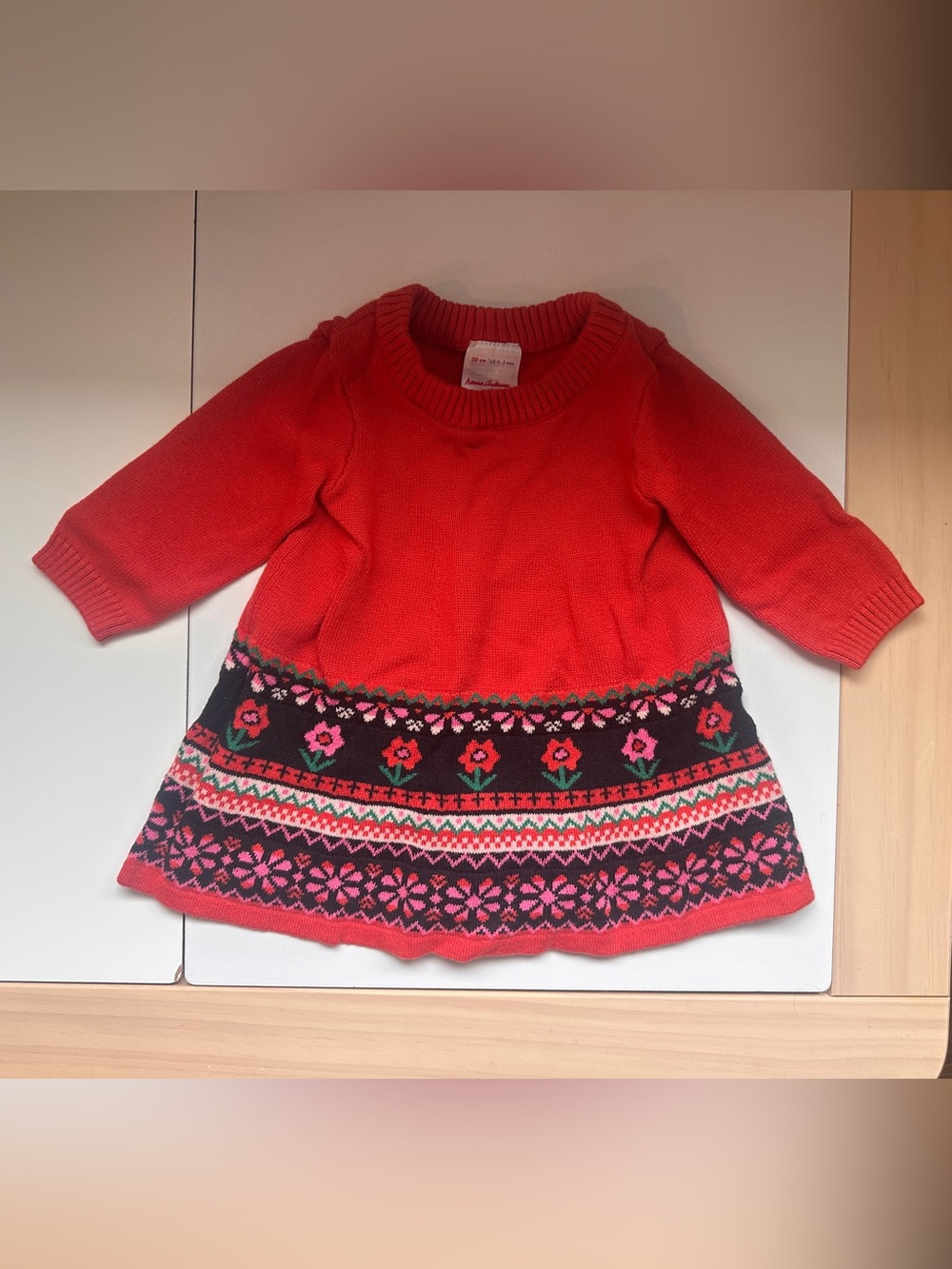 Hanna Andersson Organic Cotton Red Fair Isle Sweater Dress 0-3m 50cm